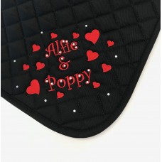 Personalised Embroidered Saddle Cloth with Cute Crystals & Love Heart Design